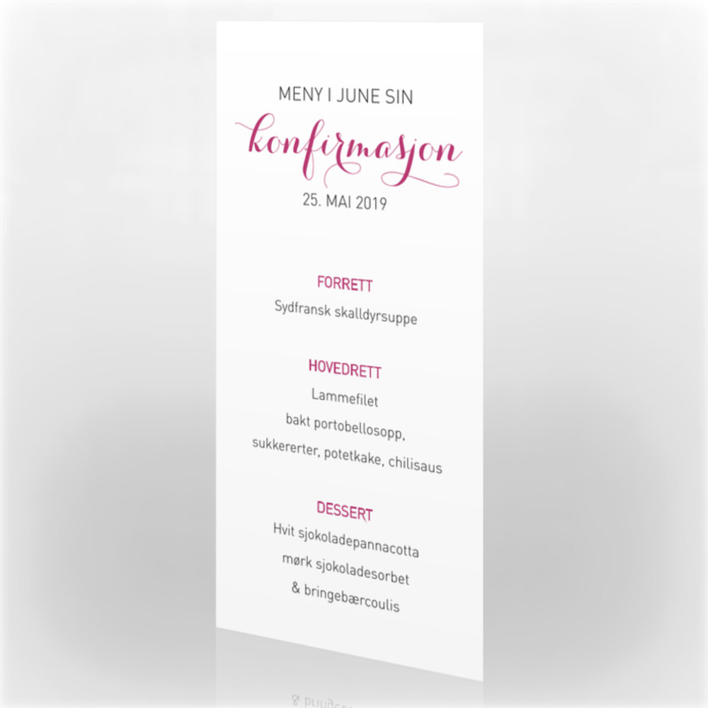 Meny Konfirmasjon 202374 2 Sider 99 X 210 Mm Kortshop No